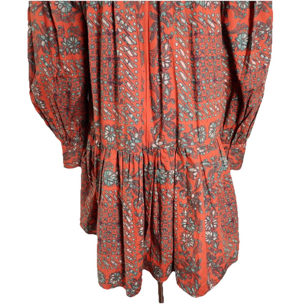 ULLA JOHNSON Ria Gathered Printed Cotton Poplin Mini Dress In Clementine Size 00 - Picture 10 of 15